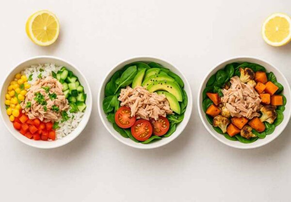 salatki z tunczykiem na talerzach